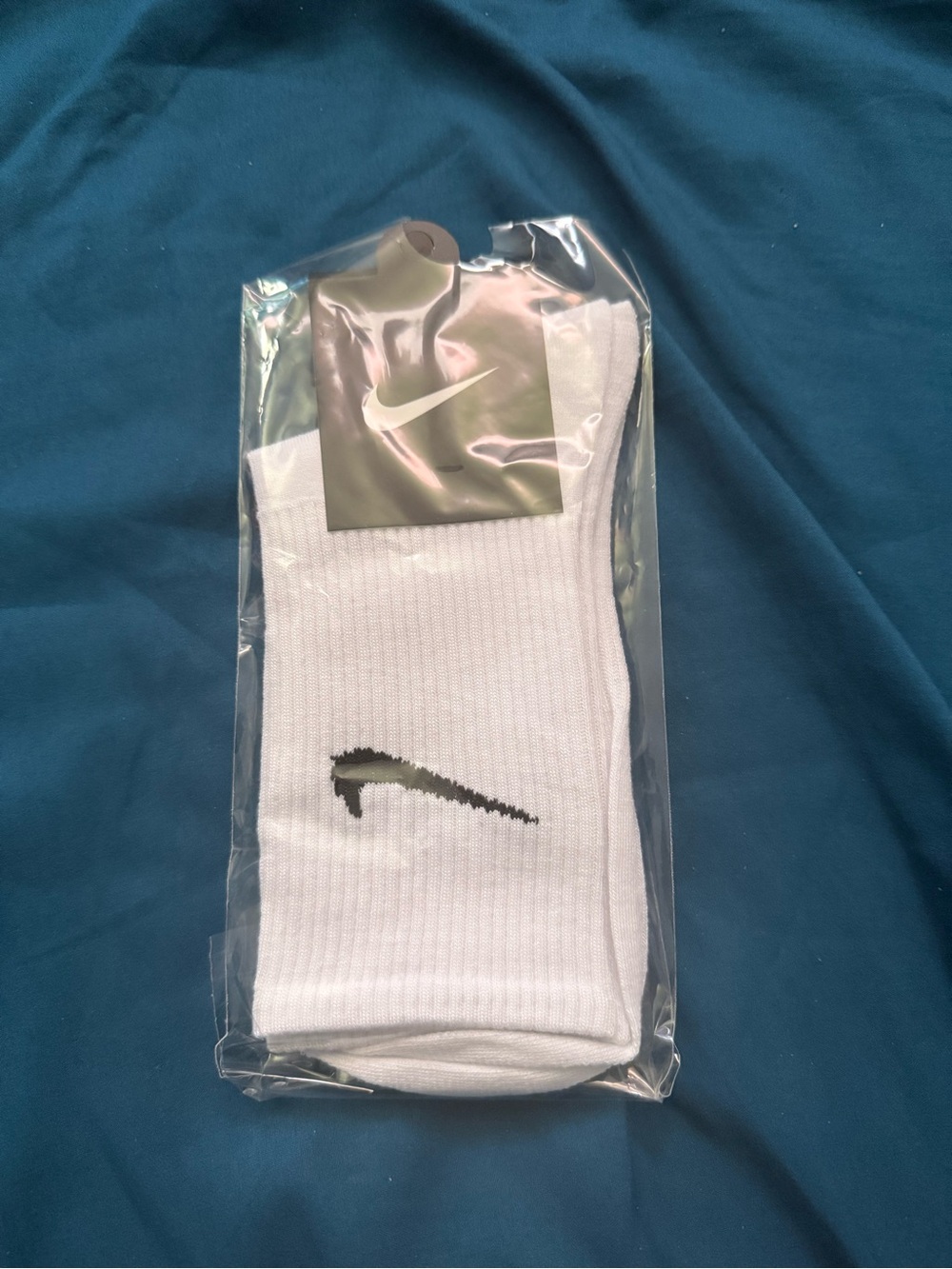 Nike White Crew Socks with Black Swoosh - Cushioned Athletic Pair